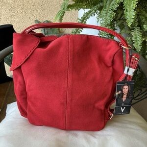 NWT Vanessa Williams Genuine Suede Sling Backpack Bag - Red